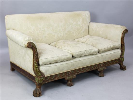 French painted wooden frame three seater bergere settee(-)